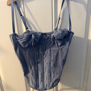 Elegant Blue Lace Corset Top